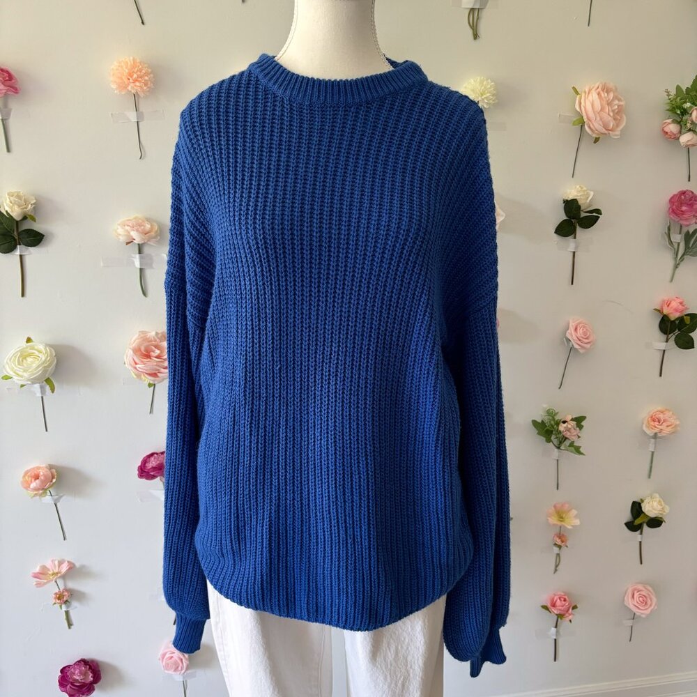 NAKD Blue Knitted Sweater with Balloon Sleeves | Size S